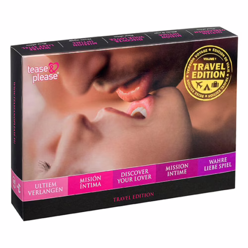 Tease & Please Discover Your Lover Travel Edition game box, with romantic imagery