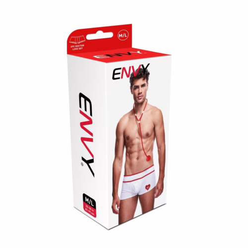 Envy 2Pc Doctor Love Set - White/Red, model wearing white shorts with red details