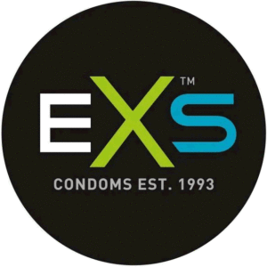 Discover the quality of EXS condoms, established in 1993. EXS logo with 'CONDOMS EST. 1993' text, available at The Loving Company.