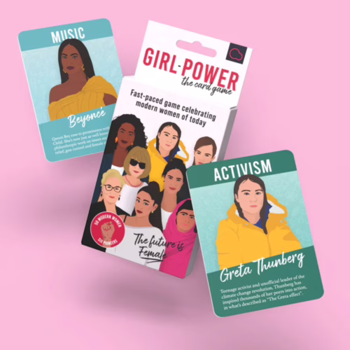 Girl Power card game by Bubblegum Stuff, featuring cards for Beyoncé and Greta Thunberg