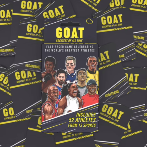 Celebrate the world's greatest athletes with the Goat Card Game, available at The Loving Company. Goat Card Game, featuring illustrations of athletes and game details