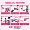 Instructional graphic for the Girl Power card game, showing game setup and rules