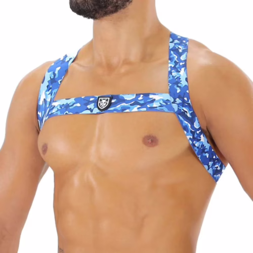 Tof Paris Fetish Elastic Harness in blue camouflage