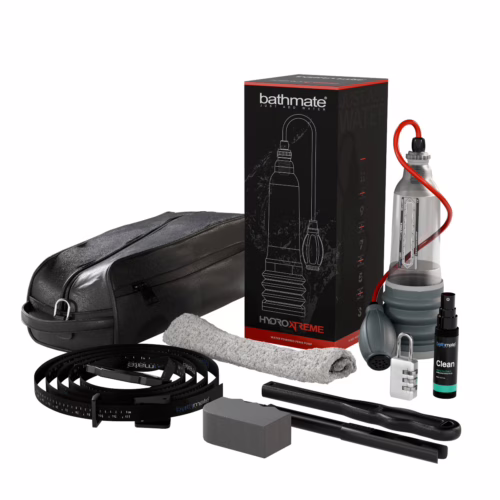 Bathmate Hydroxtreme Penis Pump kit with pump, accessories, and case