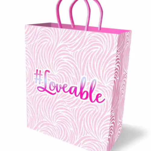 10-inch pink gift bag with swirl pattern and '#Loveable' text