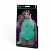 Lapdance Glow In The Dark High Cut Teddy packaging, featuring a model in a sheer green teddy, available at The Loving Comp...
