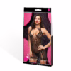 Lapdance Bling Bling Halter Mini Dress packaging, showcasing a model in a sparkling black mini dress, available at The Lov...
