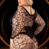 Black Lapdance Long Sleeve Mini Dress with fishnet design