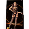 Black suspender hose bodystocking with lace design and cutouts