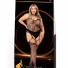 Black Lapdance Suspender Hose Bodystocking, featuring a lace design and cutouts