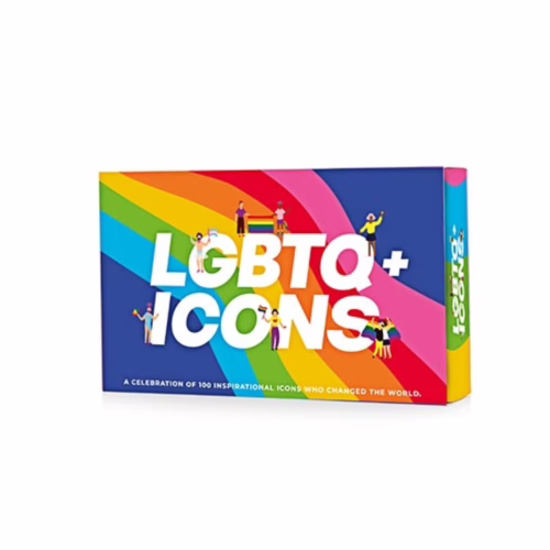 Celebrate the legacy of LGBTQ+ icons with this vibrant collection, available at The Loving Company. Colorful box of 'LGBTQ+ Icons', featuring illustrations of diverse individuals