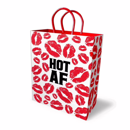 Spice up your gifting with the Little Genie HOT AF Gift Bag! Vibrant gift bag with red lip prints and 'HOT AF' text