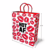 Make your gifts stand out with this cheeky 'HOT AF' gift bag! White gift bag with red kiss prints and 'HOT AF' text