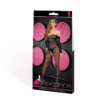 Black long sleeve lace bodystocking displayed on packaging