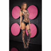 Black lace suspender bodystocking on a model
