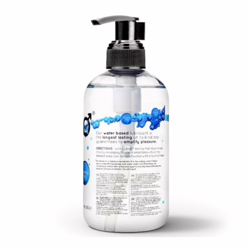 Water-based lubricant in a clear pump bottle