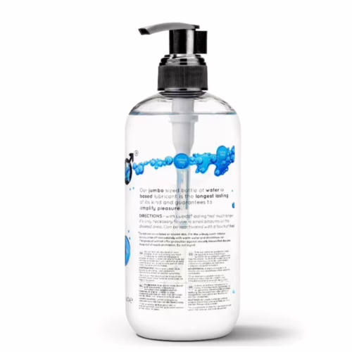 A jumbo-sized water-based lubricant bottle with a pump