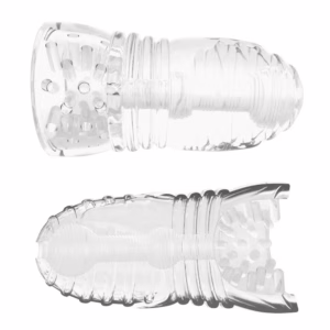 Experience dual pleasure with the Me You Us Glacier Dual End Stroker, available at The Loving Company. Me You Us Glacier Dual End Stroker male masturbator, transparent