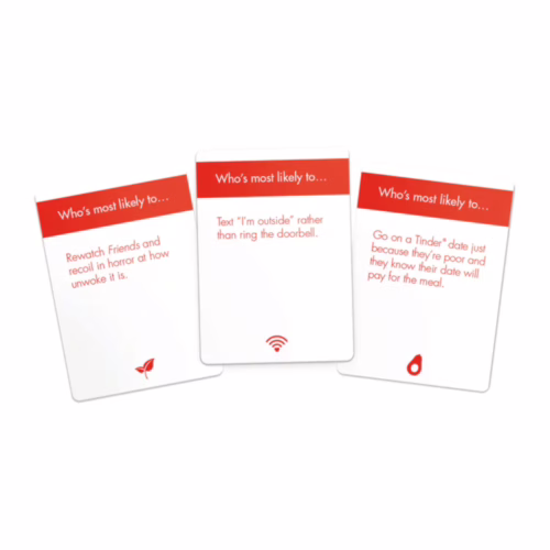 Explore the quirky prompts of the Millennial AF Card Game for a fun night with friends! Three humorous cards from the Bubblegum Stuff Millennial AF Card Game