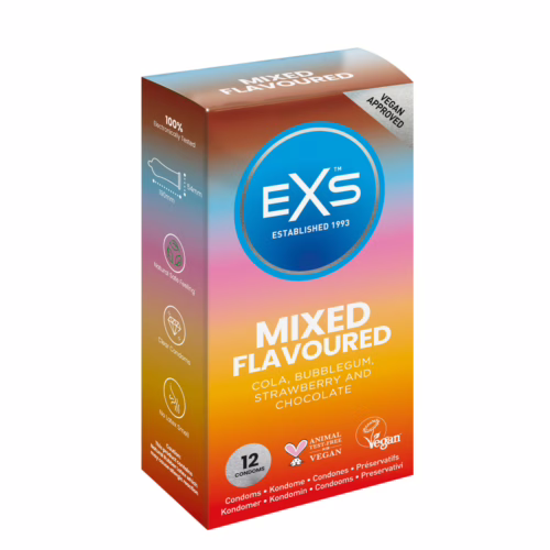 Experience pleasure with a taste twist using EXS Mixed Flavour Condoms. EXS Mixed Flavour Condoms - Natural Latex & Silicone Lubricated - 12 Pack