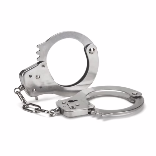 Silver bondage metal handcuffs, featuring a durable design and locking mechanism