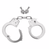 Silver metal handcuffs with a chain and two keys