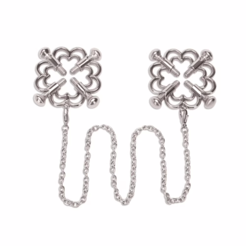 Me You Us Flower Design Nipple Chain - Silver