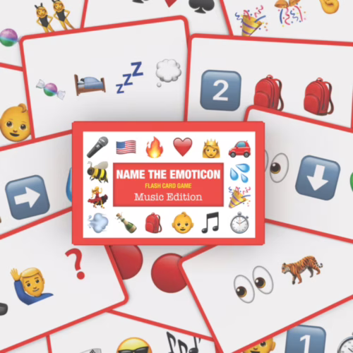 Engage in fun with the Name The Emoticon Music Edition card game, perfect for music lovers! Name The Emoticon Music Edition card game with emoji cards
