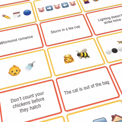Engage in a fun guessing game with the Bubblegum Stuff Emoticon Card Game! Colorful game cards from 'Bubblegum Stuff Name The Emoticon Card Game' with phrases and emojis, available at The Loving Co...