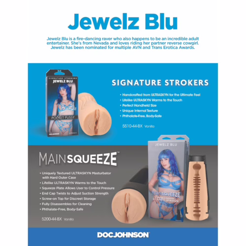 Doc Johnson Signature Strokers Jewelz Blu pocket pussy and Mainsqueeze