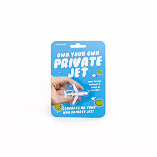 Make flying economy a thing of the past with this fun gift idea! Gift card for 'Own Your Own Private Jet' with a toy jet