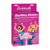 Get ready for laughter with the Dueling Dickies party game, perfect for any bachelorette party! Dueling Dickies inflatable party game packaging, featuring two women and colorful graphics