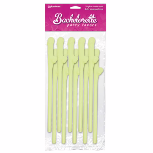 Add a playful twist to your bachelorette party with these glow-in-the-dark dicky sipping straws! Glow-in-the-dark dicky sipping straws, 10-pack