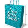 Make a bold statement with this playful gift bag, perfect for any fun celebration! Bright turquoise gift bag with leopard print and text 'You Sexy Bitch!'