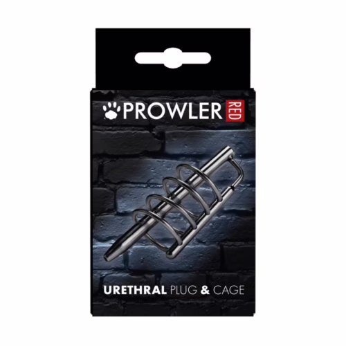 Prowler Red Urethral Plug and Cage in silver packaging