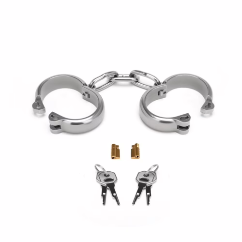 Prowler Red heavy-duty silver handcuffs with two keys
