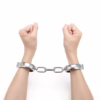 Silver heavy-duty handcuffs with a chain
