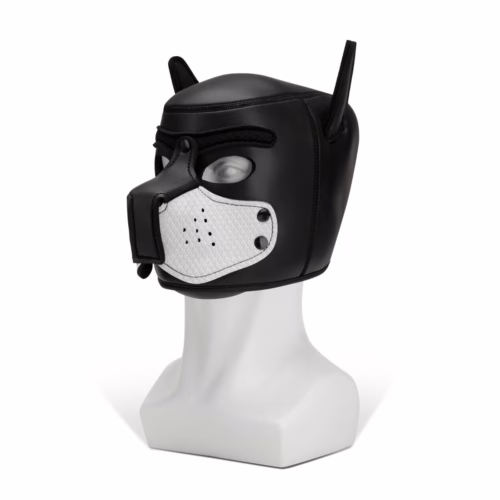 Prowler Red Puppy Muzzle in black and white, displayed on a mannequin head