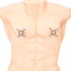 Prowler Red 4 Way Screw Nipple Clamp in silver displayed on a mannequin chest