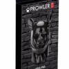 Prowler Red latex pig hood in black, displayed in a box against a brick wall