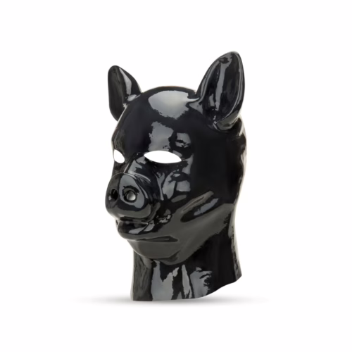 Black latex pig hood with glossy finish