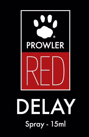 Prowler Red Delay Spray 15ml, features a paw print logo and bold text on a black background