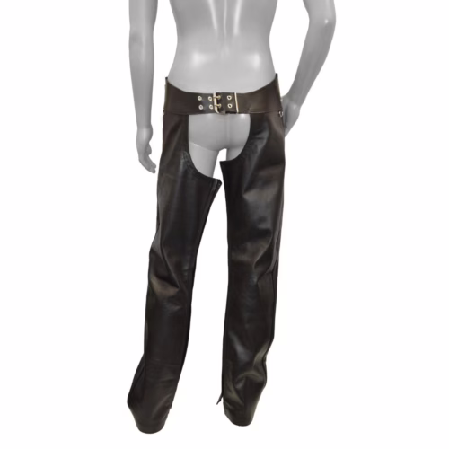 Black latex gloves displayed on a mannequin
