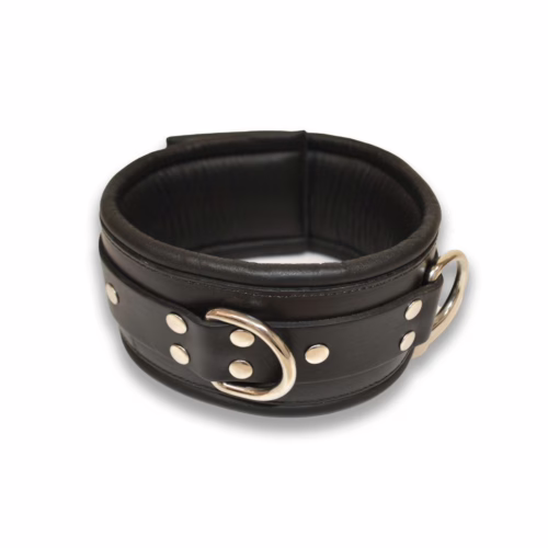 Black leather lockable collar with silver studs