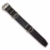 Black leather collar with metal studs and rings