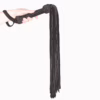 Prowler Red Leather Suede Flogger with braided handle and long suede strands