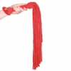 Red leather suede flogger held in a hand