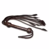 Prowler Red Brown Leather Flogger with braided handle and tails