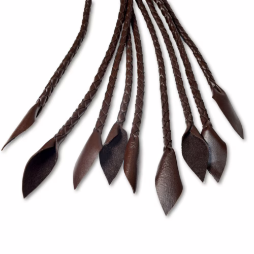 Prowler Red Brown Leather Flogger with braided tails