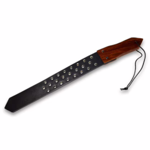Explore new dimensions of pleasure with the Prowler Red Leather and Wood Studded Paddle. Prowler Red Leather And Wood Studded Paddle - Black, One Size
